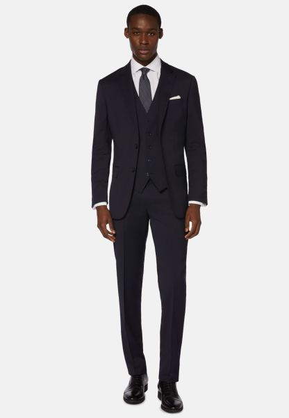 Suits Men Tailor-Made Navy Stretch Wool Twill Suit