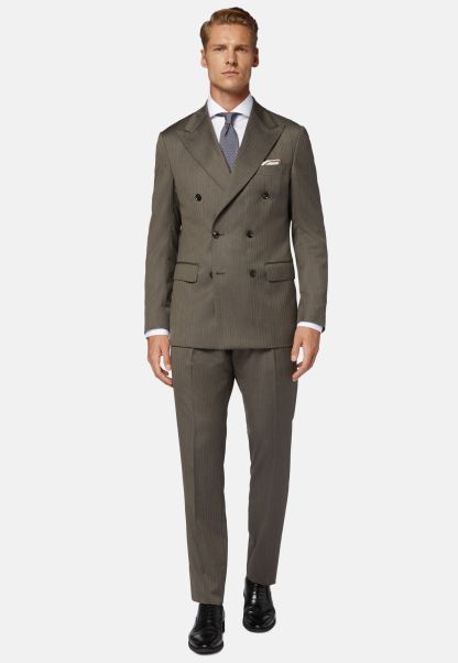 Suits Men Sleek Dove Grey Double Breasted Herringbone Suit In Wool