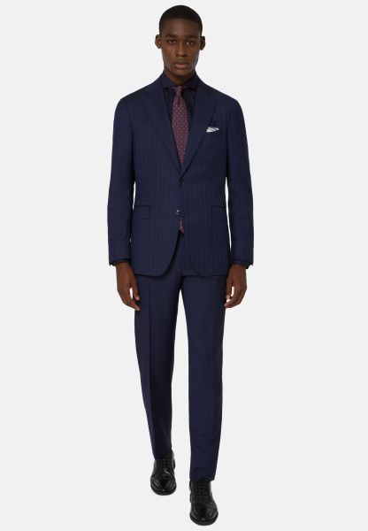 Functional Suits Navy Blue Pinstripe Suit In Super 130 Wool Men