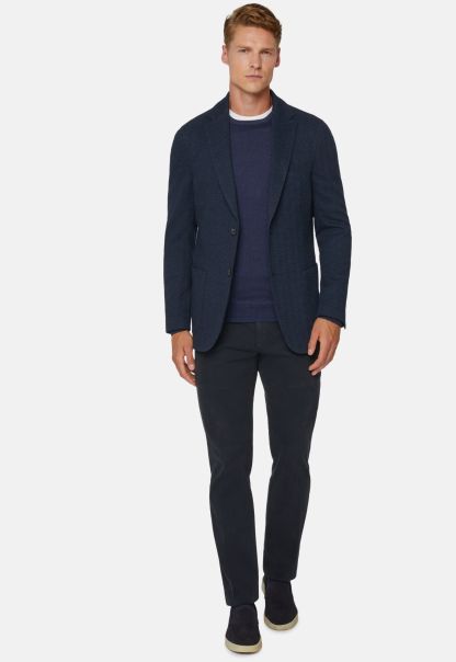 Affordable Navy Blue Herringbone Jacket In Wool And Cotton Men Blazers