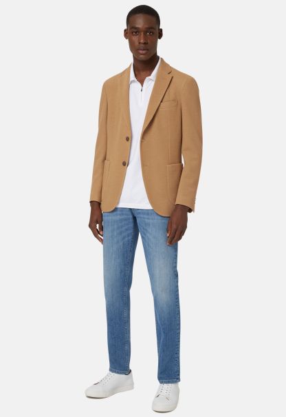 Modern Beige Textured Wool Jersey Jacket Blazers Men