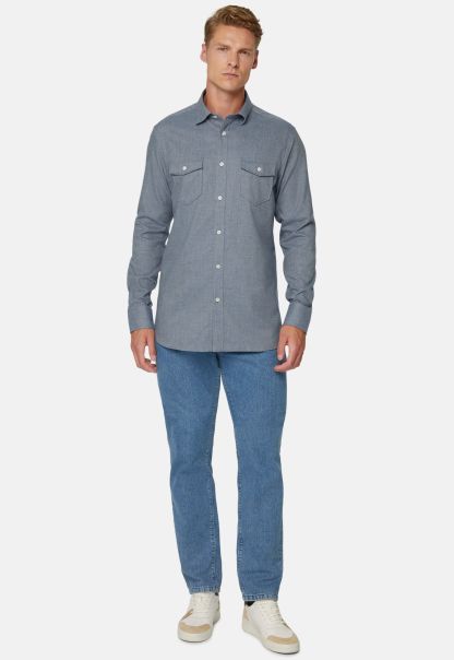 Men Blue Cotton Tencel Shirt Regular Fit Professional Casual Shirts