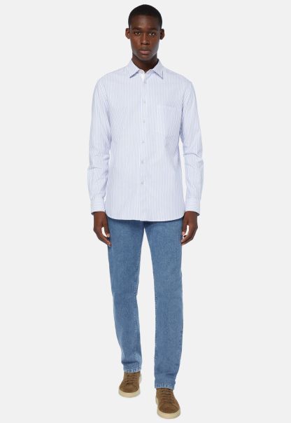 Men Casual Shirts Dynamic Sky Blue Striped Oxford Cotton Shirt Regular Fit