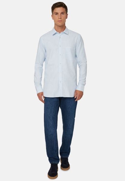 Casual Shirts Exceed Men Sky Blue Striped Cotton Tencel Shirt Regular
