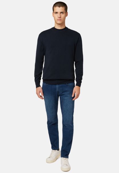 Knitwear Reduced To Clear Men Navy Round-Neck Pima Cotton Sweater