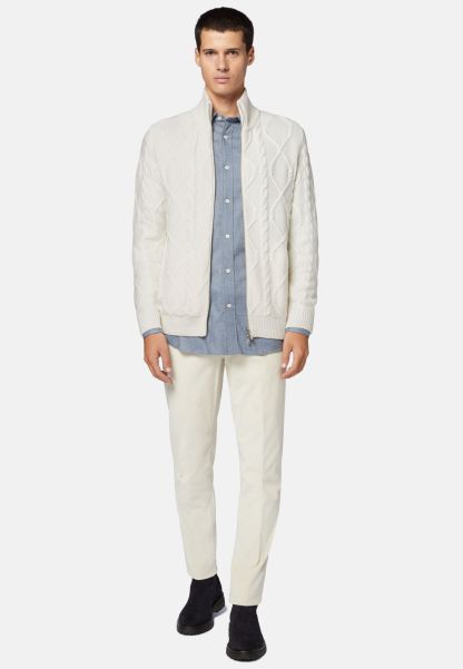Discounted White Full-Zip Jumper In Merino Wool Knitwear Men